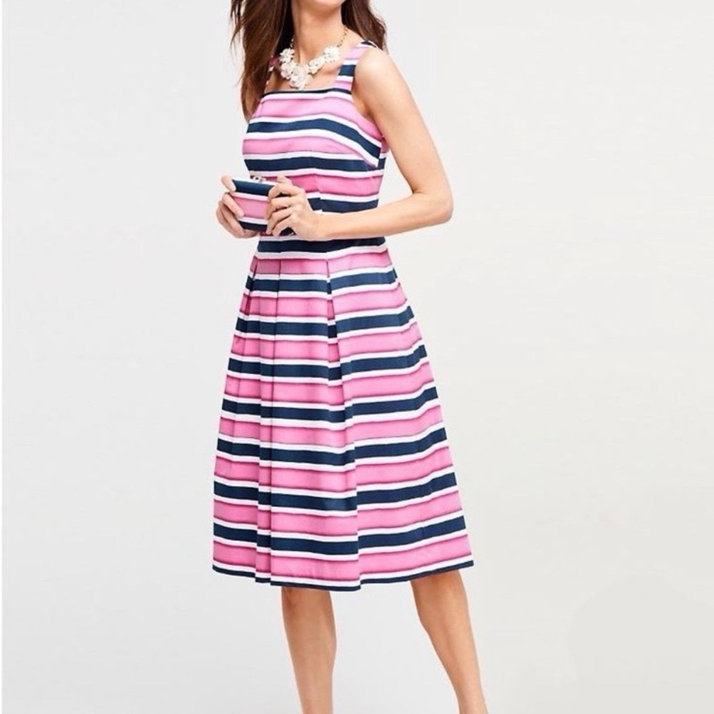 Talbots Pink Striped Sleeveless Flare Midi Dress Size‎ 8